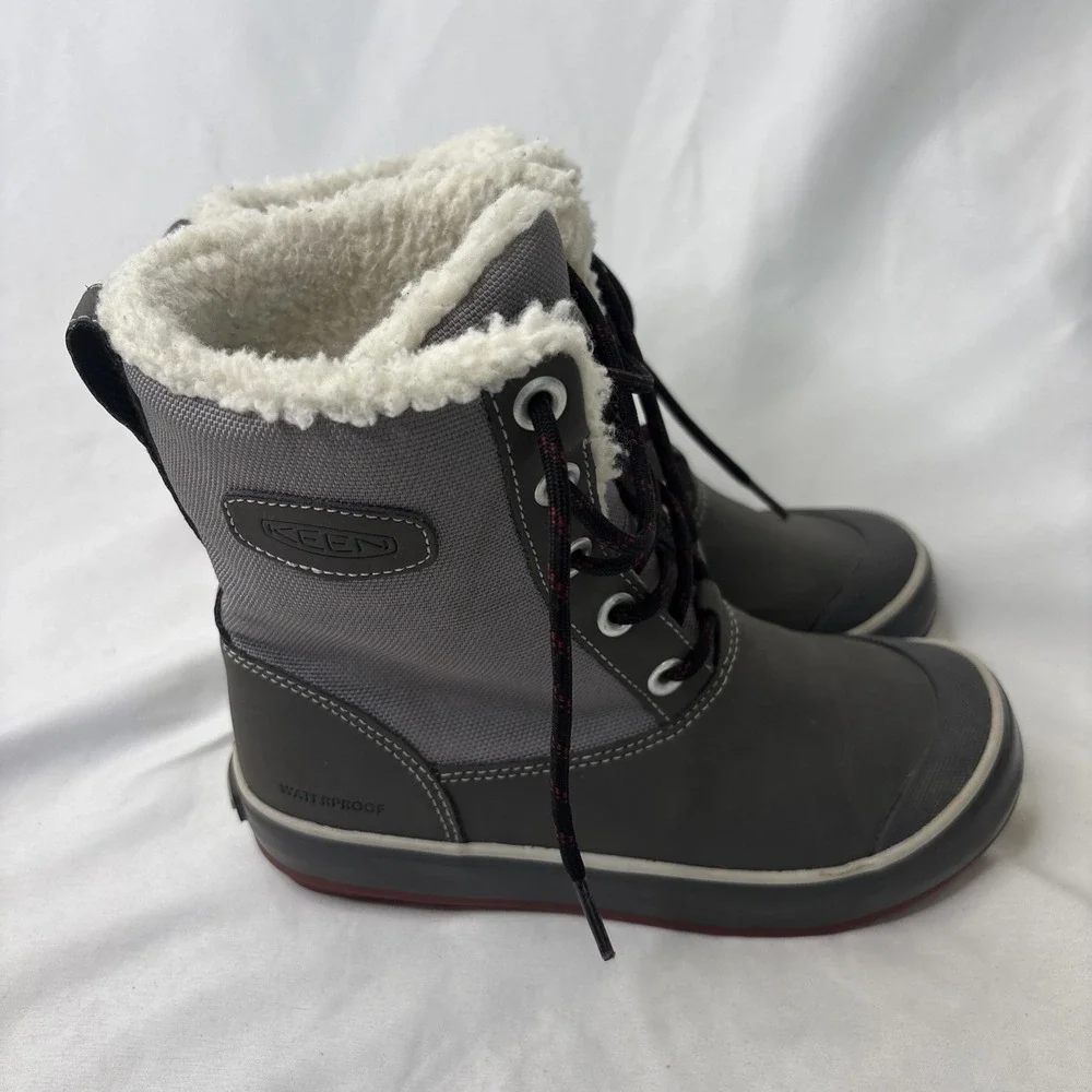 KEEN Elsa Waterproof Winter Boots Women's 5‎ Gray Fleece Lined Lace Up Gorpcore
